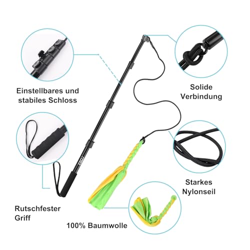 ETACCU Reizangel Hunde Große Hunde, Hundespielzeug Ausziehbar, 150cm Flirt Pole mit Seil Spielzeug, Hundespielzeug Für Kleine & Mittlere & Große