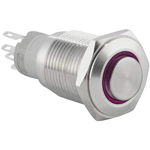 Jacobsparts LTCH-B3-PUR Latching Pushbutton On/Off Maintained Power Switch Circular Metal Silver cover