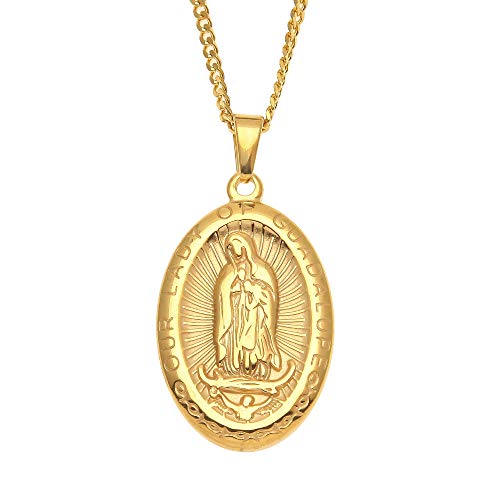 Médaille Miraculeuse Vierge de Guadalupe en acier inoxydable à porter sous la douche ou au sport