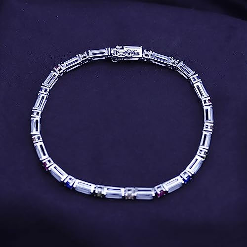 Affy Multi Color Cubic Zirconia Tennis Bracelet In 14K White Gold Over Sterling Silver Length - 7.25" #TOP1