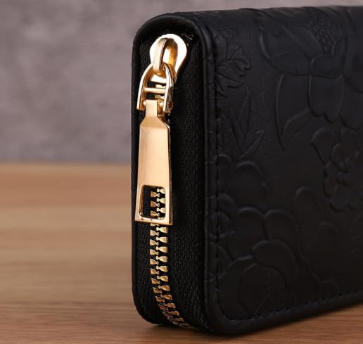 1pc Vintage Floral Embossed Women’s Wallet,Elegant Brown Zipper Coin Purse with Multiple Card Slots,Compact & Easy-to-Clean Design,Vintage Wallet,Sturdy Clasp Closure,Small Wallet (Black)4
