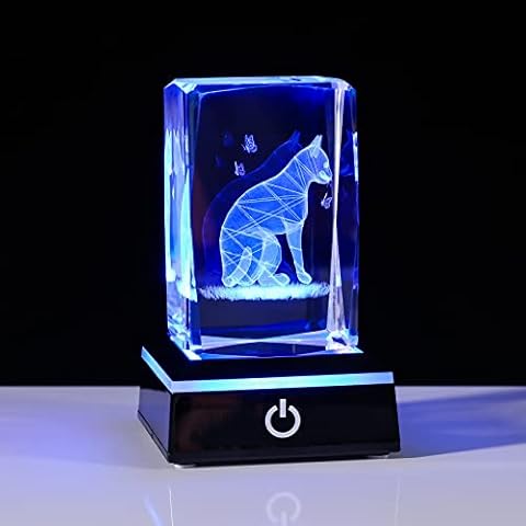 Crystal Cat Figurine with Colourful LED Base Cover