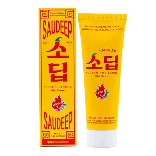Korean Food Saudeep Mildly spicy Hot Sauce, Korean-Style Dipping Sauce, Level 2 Mild Spice, Versatile Sauce for Pizza, Rice, Noodles & Snacks, 4.23 oz