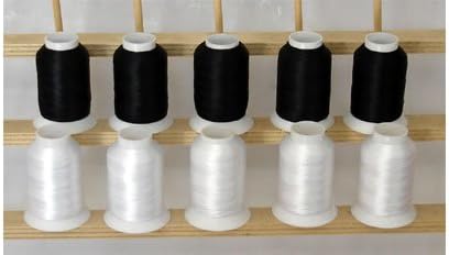 10-Cone Polyester Embroidery Thread Kit - 5 Black/ 5 White - 1100 Yards - 60wt