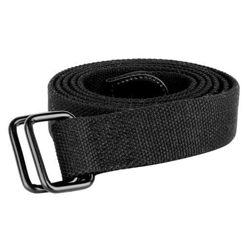 Plus Size 39-75'' Mens Belt Double Ring Black Canvas Webbing Cloth Belt3