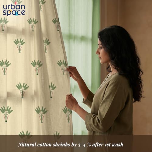Image of Urban Space 100% Cotton Curtains for Door, Combo Set of 3 Curtains 7 feet Long, 60-65% Room Darkening Curtain, Tieback & Eyelets Included with Curtains for Home Decor (Palm Lagoon Green, 7 Feet)