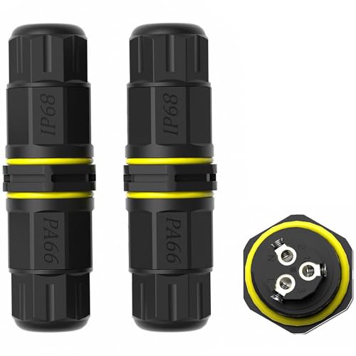 3 Pole Wire Connector Waterproof IP68 External Electrical Junction Box,M20 2way 3pin for Cable Ø0.18-0.4in for Outdoor Underground Cable, LED Street Landscape Lights,CE Certified 2Pack