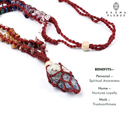Handcrafted Real Crystal Necklace For Men, Stone Necklace For Women, 7 Chakra Necklace Crystal With Braided Rope, Spritual Rope Necklace With Crystal Pendant By Karma Pledge (Lapis Lazuli) #TOP2