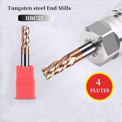 Image of 5PCS HRC55 3 /8 inch Carbide Square End Mill Bits Set, Tungsten Steel End Mills Bits Cutter, Carbide End Mills for Alloy Steels /Hardened Steels 4 Flutes (5pcs 3 /8 inch end Mills)