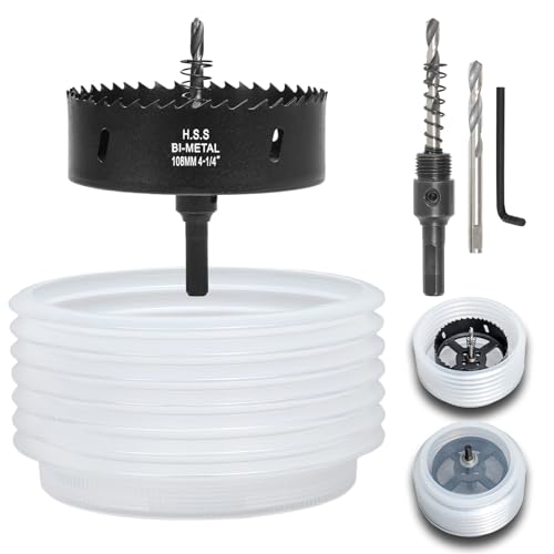 Image of 4-1 /4 Hole Saw for Recessed Lights, 4.25 Inch Hole Cutter with Dust Bowl Catcher for Led Recessed Lighting 4 Inch and Wood Metal Drywall, Bi-Metal Construction, Black