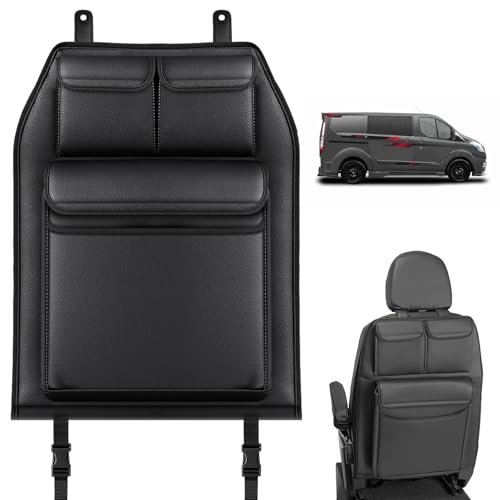 ZWPARTS Car Boot Organiser for Ford Transit Custom, Foldable Seat Back Protector with 3 Pockets, Large Capacit Car Boot Organiser Easy Fit for Travel & Daily Use Leatherette Black