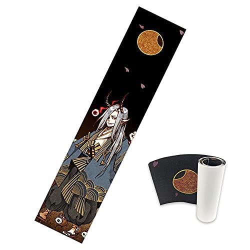 Sport Outdoor Skateboard Longboard Cruiser Board Waterproof Diamond Griptape Sheet Sticker Sand Paper (Japanese Warrior, 47inch9inch)
