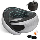 FIOGIKO Travel Neck Pillows for Airplanes - 360° Ergonomic Memory Foam Travel Pillow - Relief Neck Pain with Breathable Support for Long Flights, Car, Train & Office Use - Adults & Kids