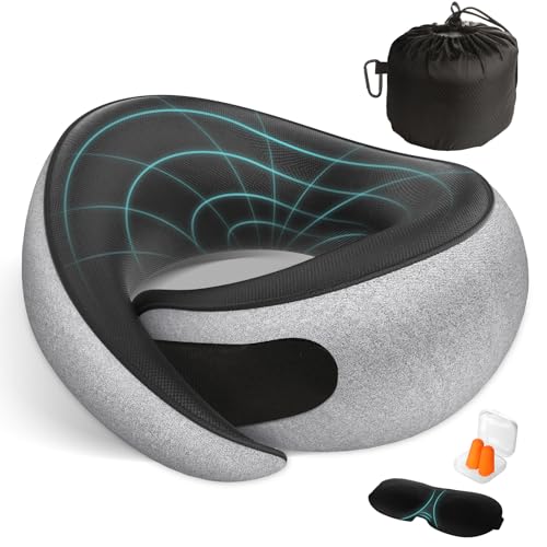 FIOGIKO Travel Neck Pillows for Airplanes - 360° Ergonomic Memory