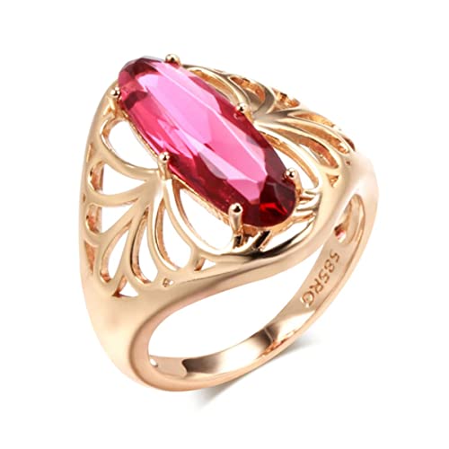 YAHOYA Neue ovale rote natürliche Zirkon große Ring Mode 585 Roségold Farbe Frauen Hohle Blume Vintage Ring ethnische Hochzeit Schmuck