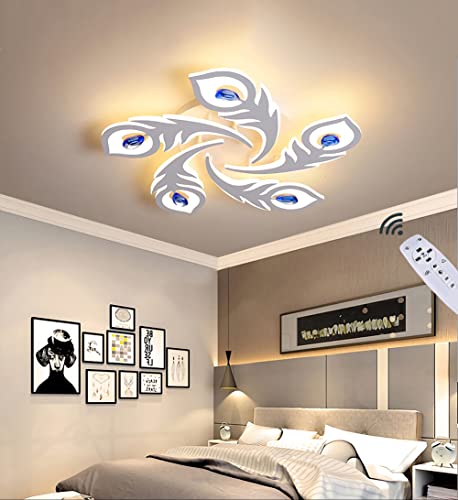 WERSVG LED Deckenleuchte Groß Wohnzimmerlampe Mit Fernbedienung Modern Deckenleuchte Kreative Metall Acryl Phönixfeder Deckenlampe für Wohnzimmer Schlafzimmer Küche Flur Balkon Esszimmer (5 Köpfe) Cover