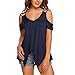 Produktbild Hevoiok Sommer Kurzarm Shirt Damen große größen Fashion Einfarbige Schulterfrei Tunika Top T-Shirt Sexy Fraun Oberteile Oversize Bluse (Dunkelblau, 5XL)