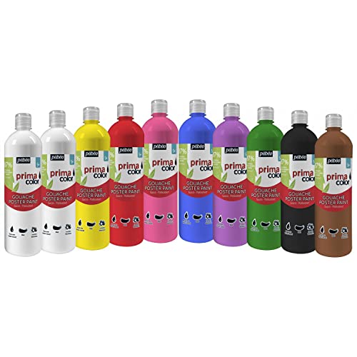 PEBEO Lot de 10 Flacons 1 Litres Peinture Gouache Primacolor Assorties