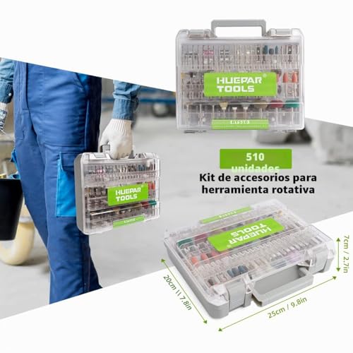 Miniatura 8 de Huepar Tools Rt510 Accesorios Para Herramientas Rotativas 510 Piezas, Para Herramienta Multifunción, Herramientas Universales Para Cortar, Esmerilar, Pulir, Taladrar Y Grabado