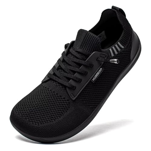 HOBIBEAR Unisex Wide Barefoot Minimalist Shoes for Womens Mens Zero Drop Shoes(Black，UK 9)
