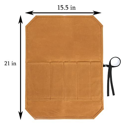 Knife Roll Bags, 16Oz Waxed Canvas Knife Holder (5 Slots & Specialized Anti Cutting Fabric), Multi-Purpose Knife Pouch With Tie Rope, Khaki #TOP1