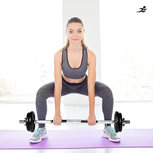 JLL 20kg Cast Iron Dumbbell & Barbell Set 4x 1.75kg and 4x 2.5kg weight plates, 4x spin-lock collars, steel connecting bar, hammer tone look, resilient and long lasting training