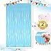 Macaron Blue Fringe Curtain Party Streamers 2Pack 3.3 x 8.3 Ft Foil Fringe Backdrop Curtains for Birthday Wedding Bridal Baby Shower Holiday Tinsel Streamers Blue Party Decorations Door Streamer