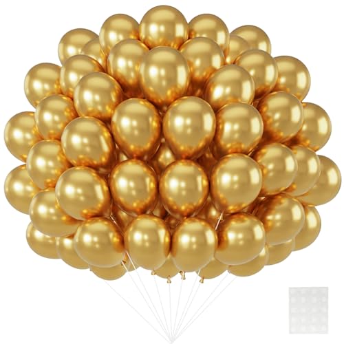 Patimate Metallic Gold Balloons - 150pcs 5 Inch Chrome Gold Latex Party Balloons for Birthday Anniversary Wedding Baby Shower Graduation Retirement Engagement New Years Casino Disco Party Decorations