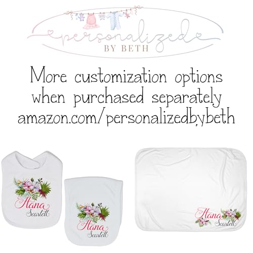 New Baby Girl's Printed Hibiscus Floral Personalized Infant Gown with Hot Pink and Grey Coming Home Outfit3