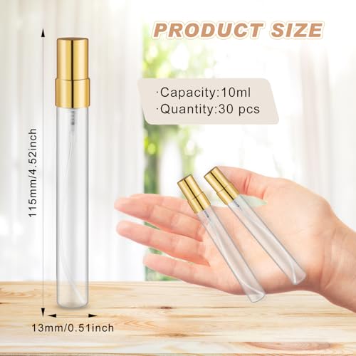 30 Pack Empty Mini Glass Spray Bottle Refillable Fine Mist Perfume Atomizer Portable Travel Sample Spray Bottles Containers For Perfume Essential Oils Cosmetics Liquid (clear bottle, 10ml)2