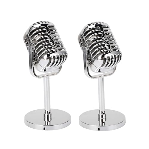 Lot de 2 accessoires de microphone rétro avec modèle de support, faux microphone en plastique pour jeu de rôle de fête, décoration de table de scène