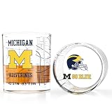 Greenline Goods University of Michigan Wolverines Whiskey Glasses Set of 2, 10 oz Rocks Glasses with Full-Color Logo & Campus Map – Officially Licensed Bourbon Glass Gift for Alumni & Fans