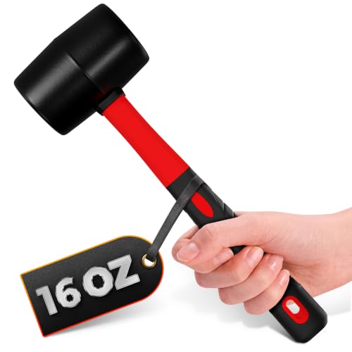Image of Rubber Mallet Hammer 16 Oz, Soft Face Non-Marring Head (Red) | Heavy Duty Mallet with Anti-Vibration Non-Slip Grip; for Flooring, Cabinets, Trim, Woodworking, and Furniture Assembly