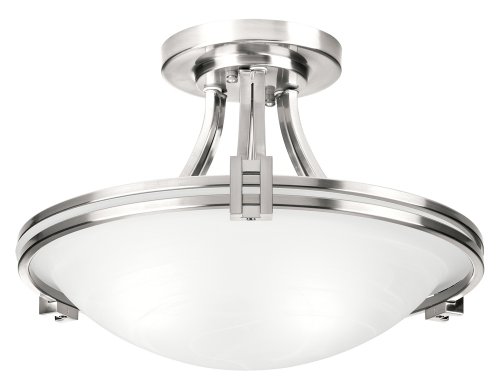 Possini Euro Design Deco Modern Ceiling Light Semi Flush-Mount Fixture 16' Wide Brushed Nickel 2-Light White Marbleized Glass Bowl Shade for Bedroom Kitchen Living Room Hallway Dining Bathroom