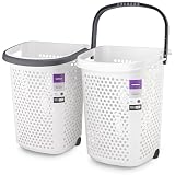 Superio Laundry Hamper 2-Pack, Wheeled Plastic Hamper, Roll & Go Laundry Hamper with Dotted Airflow Walls, 70 Liter with Folding Handle