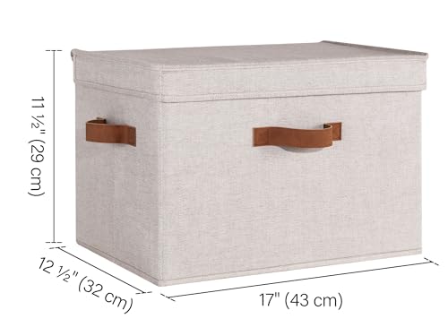 Image of StorageWorks Fabric Storage Bins with Lid, Decorative Storage Boxes for Shelves, Stackable Closet Organizer Basket with Handles, Jumbo, Brown and Beige, 2-Pack