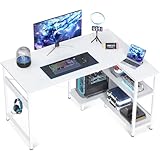 ODK Small L Shaped Computer Desk, 48 Inch Corner Desk with Reversible Storage Shelves & PC Stand for Home Office Workstation, Modern Simple Writing Study Table with Storage Bag for Small Space, White