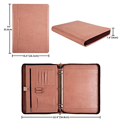 Vegan Leather Portfolio Binder, 3 Ring Binder Padfolio For Women, Pink Leather Binder Leather Folder, Handmade Portfolio Oranizer, Personalized Resume Portfolio Folder (Pink, Non-Custom) #TOP1