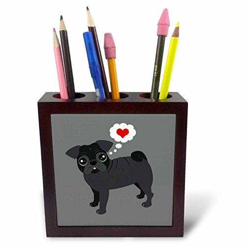 Carrelage porte-stylo Noir Pug Loves You pour ranger ses crayons