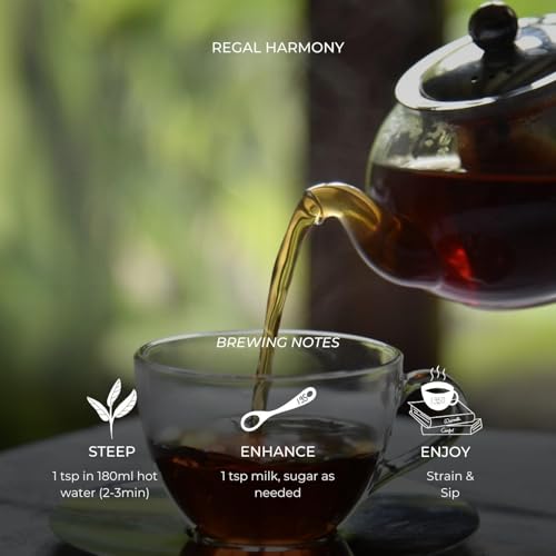 Image of 1950 Origins Regal Harmony Darjeeling Long Leaf Black Tea and Premium Assam CTC Blend | 150g Tin Caddy |100% Natural Fresh & Aromatic Loose Leaf Tea | Kadak Chai | Chaipatti | Darjeeling First Flush | Assam Loose Chai