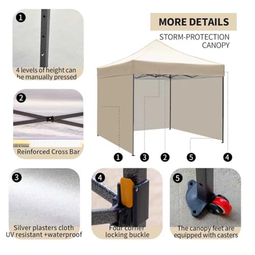 10x10 Pop up Canopy Tent with Sidewalls,Heavy Duty Waterproof Sun Shade Canopy Easy up Canopy with Wheel Bag Commercial Gazebo Tent for Outdoors Parties Vendors Camping Beach (Khaki) by AERGERGER - Used condition - Image 3