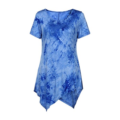 Women Plus Size Clothing, Women Ladies Short Sleeve Casual Shirt Tops Blouse S-5XL (XX-Large Plus, Blue)