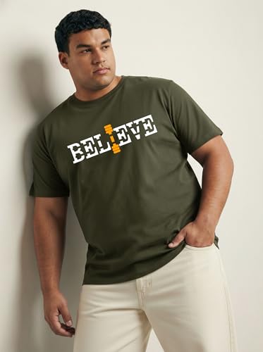 Image of Men Plus Size Printed Cotton Tee Regular Fit Round Neck Half Sleeve T-Shirt
