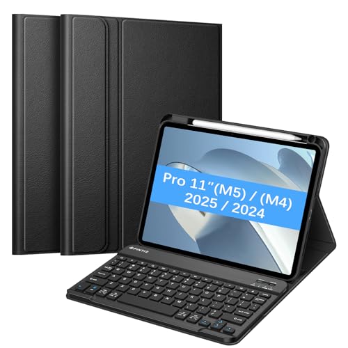 Image of FINTIE Keyboard Case for iPad Pro 11-inch (M5) 2025 / (M4) 2024 - Protective Soft TPU Back Stand Cover with Pencil Holder, Magnetically Detachable Wireless Bluetooth Keyboard, Black