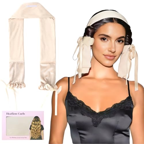 Sleepie tie Heatless Hair Curlers Overnight No Heat Hair Curlers to Sleep in Soft Ribbon Wrap for Long Hair Heatless Curling Rod Headband Set for Long Hair(White)