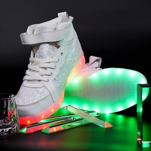 Image of Glitter Led Shoes Light Up Shoes High Top Sneakers for Women Men Flashing Dancing Shoes for Halloween Christmas Party with USB Charging