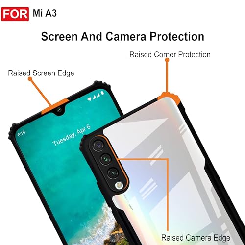 Image of Zapcase Back Case Cover for Mi A3 | Compatible for Mi A3 Back Case Cover | 360 Degree Hybrid Protection Back Cover Case | Clear Case with Camera Protection | (TPU + PC | Matte Black)