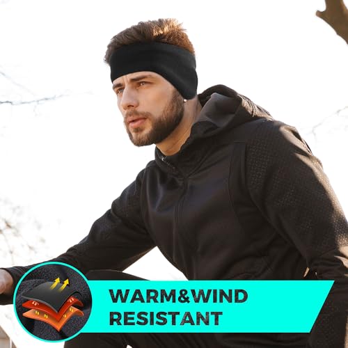 WTACTFUL Doppelschicht Fleece Stirnband Sport Ohrenwärmer für Damen Herren Winter Warme Windstopper Sportstirnband laufstirnband für Joggen Laufen Wandern Fahrrad und fahrradhelm, 2 Stück Schwarz