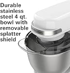 Hamilton Beach Electric Stand Mixer, 4 Quarts, Dough Hook, Flat Beater Attachments, Splash Guard 7 Speeds with Whisk, White