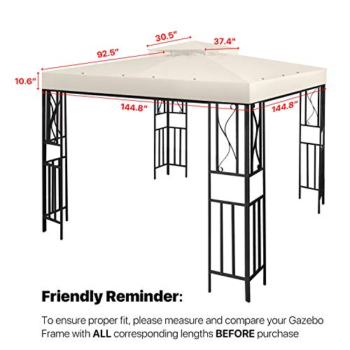 Flexzion 12' X 12' Gazebo Canopy Top Replacement Cover (Ivory) - Dual Tier Up Tent Accessory With Plain Edge Polyester Uv30 Protection Water Resistant For Outdoor Patio Backyard Garden Lawn Sun Shade #TOP1